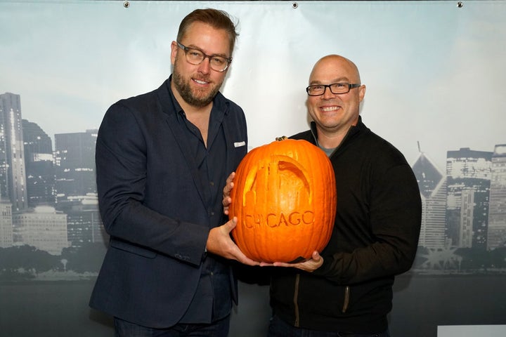 NBCUNIVERSAL EVENTS -- "One Chicago Day" -- Pictured: (l-r) Michael Brandt, Executive Producer, Chicago Fire / Chicago P.D. / Chicago Med; Derek Haas, Executive Producer, Chicago Fire / Chicago P.D. / Chicago Med at the "One Chicago Day" event at Lagunitas Brewing Company in Chicago, IL, on October 24, 2016 