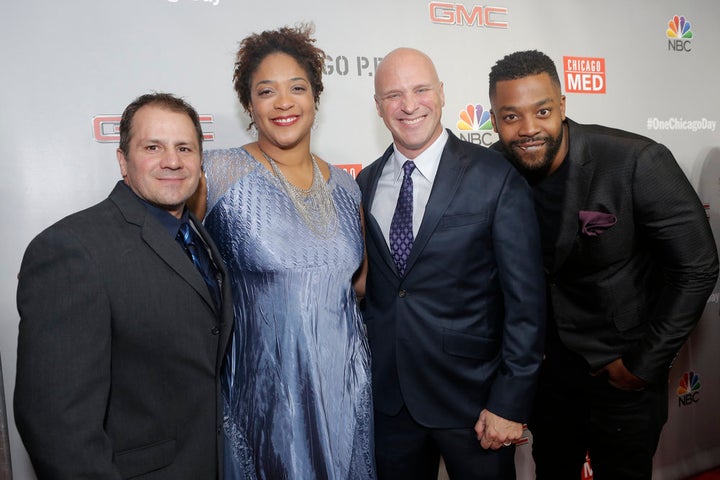 <p>NBCUNIVERSAL EVENTS -- "One Chicago Day" -- Pictured: (l-r) Tony Ferraris, DuShon Brown, Randy Flagler, LaRoyce Hawkins at the "One Chicago Day" Party at Swift & Sons Steakhouse in Chicago, IL on October 24, 2016 </p>