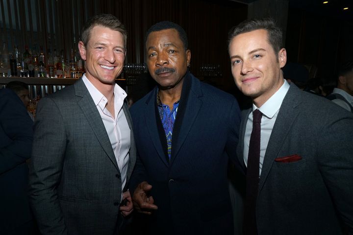 <p>NBCUNIVERSAL EVENTS -- "One Chicago Day" -- Pictured: (l-r) Philip Winchester, "Chicago Justice", Carl Weathers, "Chicago Justice", and Jesse Lee Soffer, "Chicago P.D." at the "One Chicago Day" Party at Swift & Sons Steakhouse in Chicago, IL on October 24, 2016 </p>