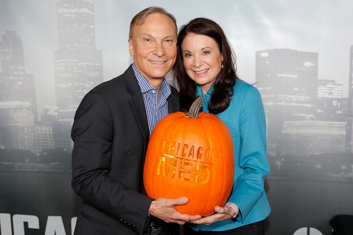 <p>NBCUNIVERSAL EVENTS -- "One Chicago Day" -- Pictured: (l-r) Andrew Schneider, Executive Producer, Chicago Med; Diane Frolov, Executive Producer, Chicago Med at the "One Chicago Day" event at Lagunitas Brewing Company in Chicago, IL, on October 24, 2016</p>