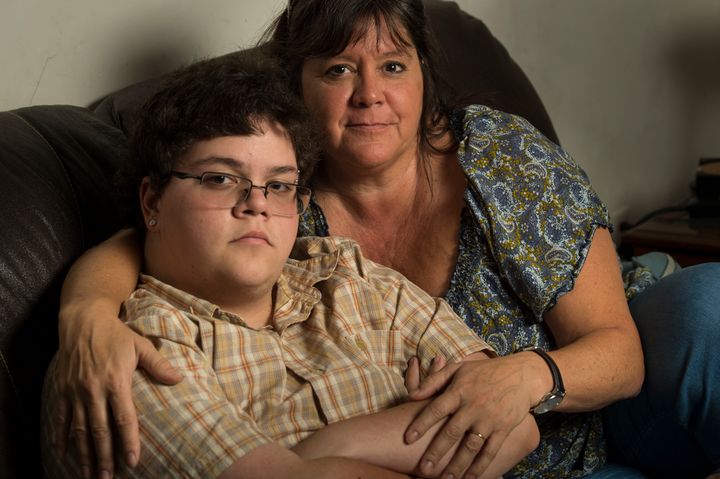 Gavin Grimm, 17, left, is photographed with his mom, Deirdre Grimm, in Gloucester, Virginia, on Aug. 21, 2016. The transgender teen has sued the Gloucester County School Board.