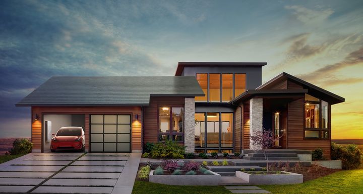 Elon Musk's vision for his customers: A home with solar roofing, a battery in the basement and an electric car in the garage. 
