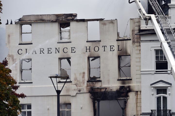 The Royal Clarence Hotel in Exeter, Devon, is now just a "shell" after a fire that began in an art gallery next door early Friday morning