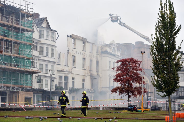 More than 100 fire fighters fought the blaze which started in an art gallery next door to the historic hotel