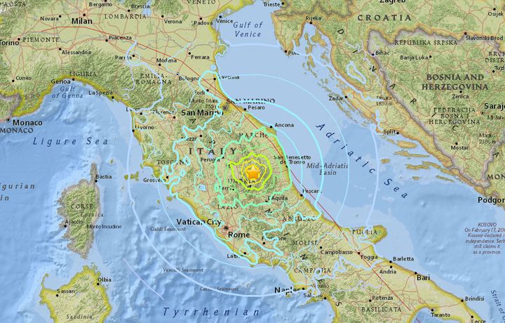 The earthquake struck central Italy on Sunday.