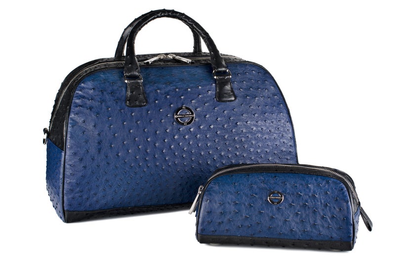 Madison Sports Bag Set in Iris Blue & Black Ostrich