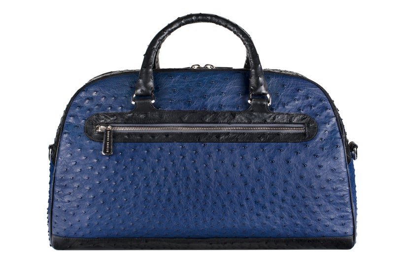 Madison Sports Bag in Iris Blue & Black Ostrich