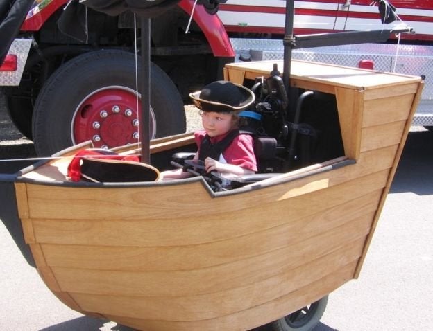 Keaton in his pirate ship.