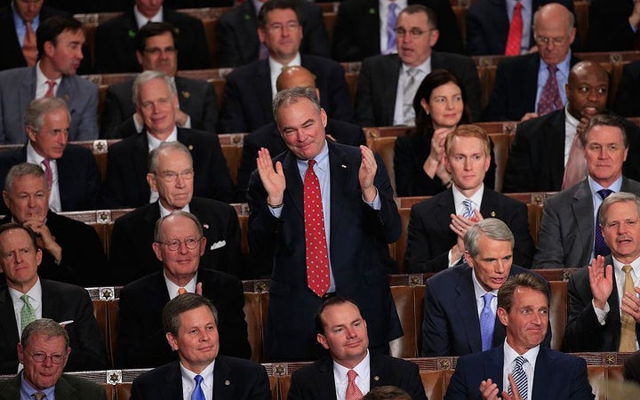 Senator Kaine applauds during President Obama's 2015 State of the Union.