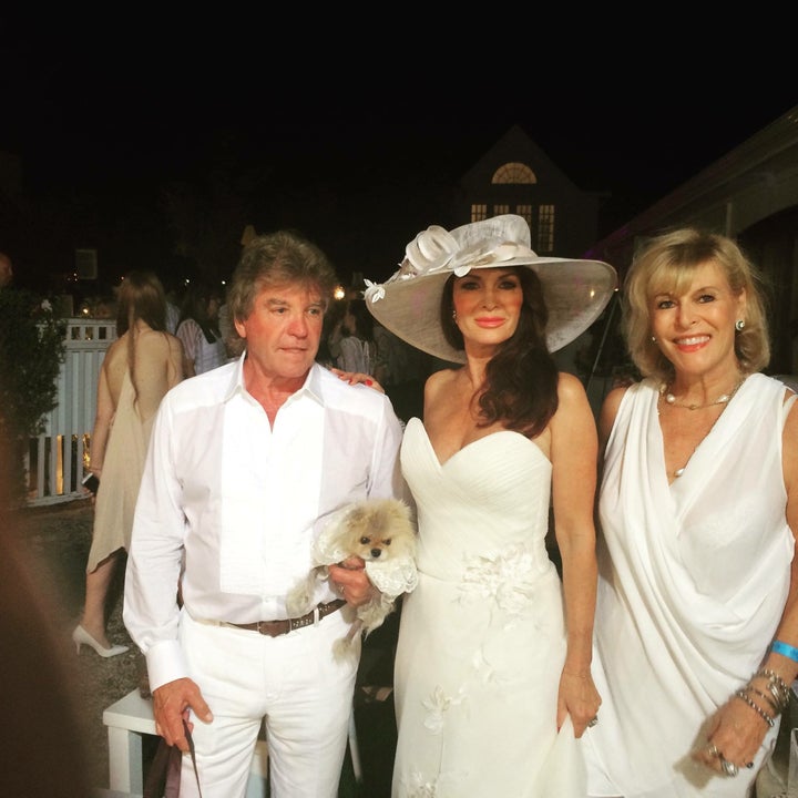 Lisa Vanderpump (C) with dog Giggy, Husband Ken Todd (L) and Sue at BellaNYC Summer White Party, NY 