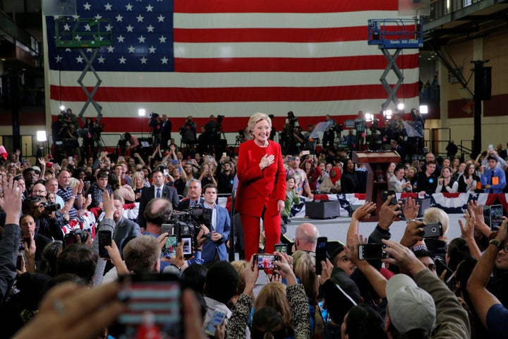 Hillary Clinton acknowledges the crowd at a campaign rally at Kent State University in Kent, Ohio, U.S. October 31, 2016.