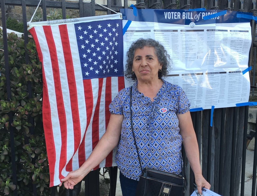 Yesika’s mami, Adela Palacios Salgado, voting for her first time during the California preliminary elections.