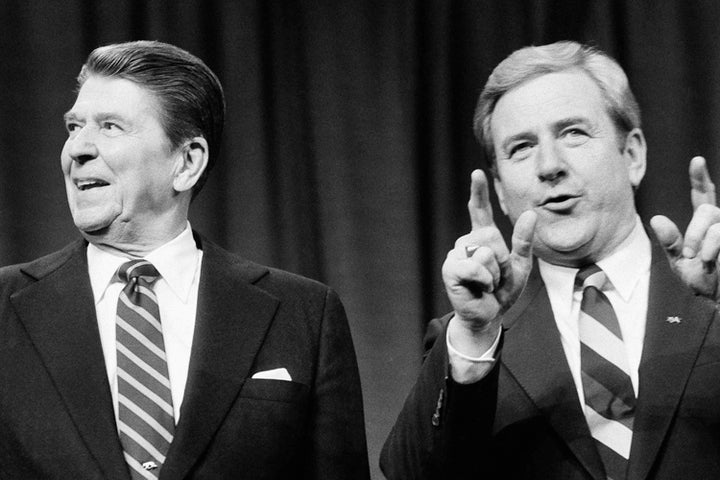 Ronald Reagan and Jerry Falwell at the Baptist Fundamentalism ‘84 Conference, April 1984.