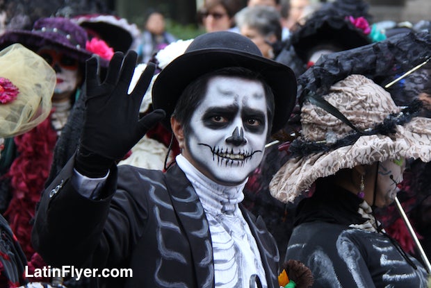 Face painting creativity at Mexico City’s first Day of the Dead parade.