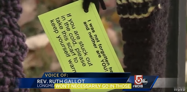 A message on one of the scarves in Manchester's Veteran's Memorial Park.