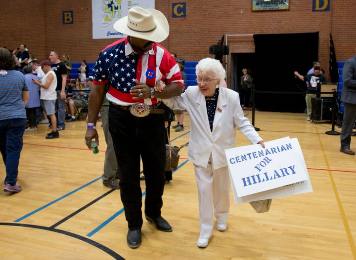 Jerry Emmett, seen at a Hillary Clinton campaign event in Phoenix, Arizona, back in March, cast her ballot on Tuesday for the former First Lady at the age of 102.