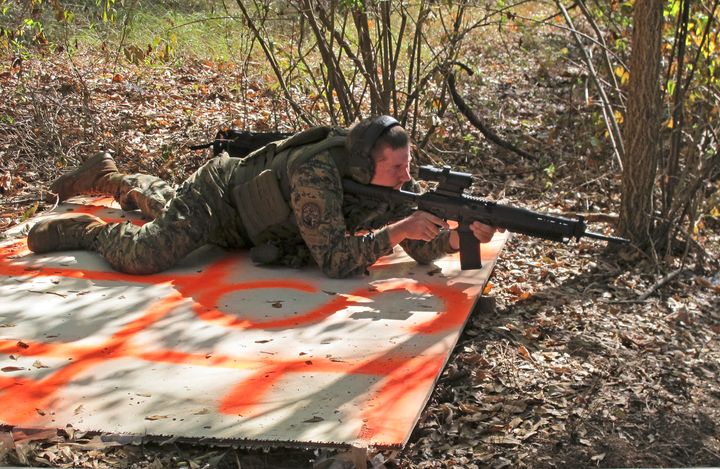 A member of the III% Security Force militia conducts shooting practice during a field training exercise in Jackson, Georgia, U.S. October 29, 2016.