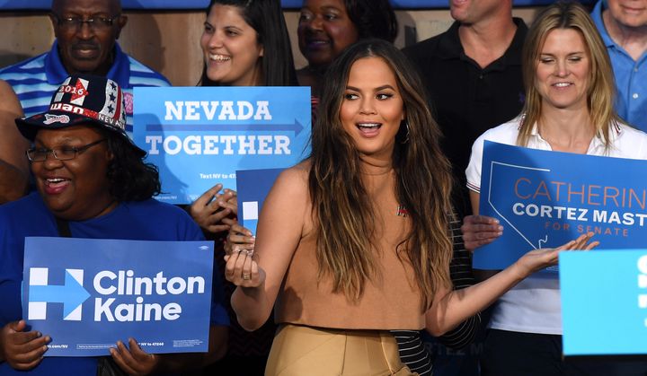 Chrissy Teigen campaigns for Clinton in October.
