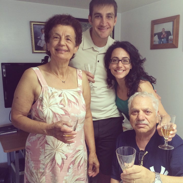 <p>My husband, David, and I with my parents, Anna and Francesco.</p>