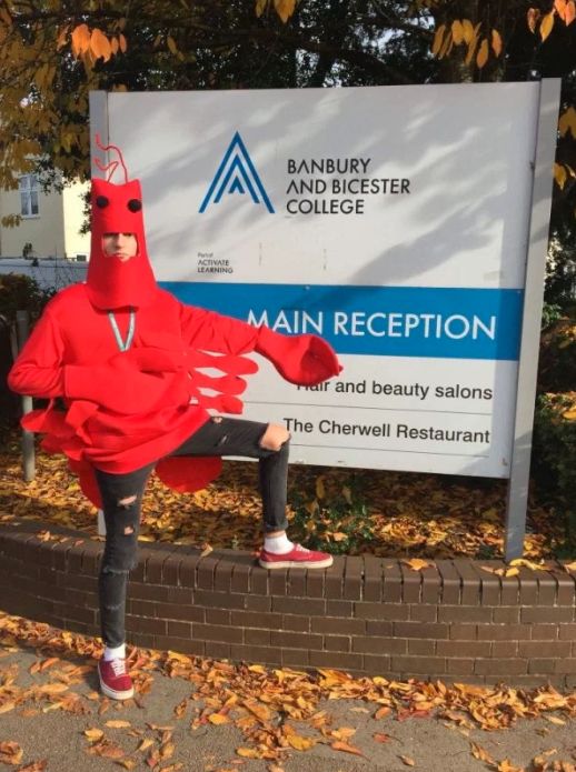 The 18-year-old stayed at college the whole day in his lobster costume 