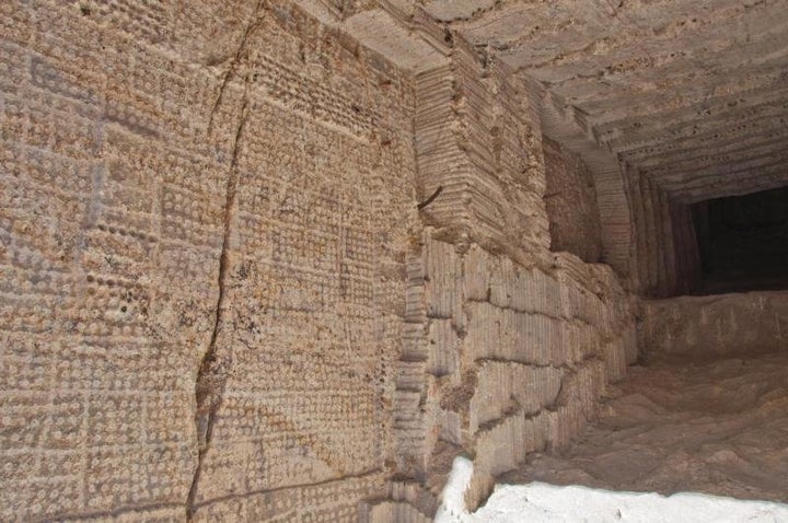 Painted instructions explain how workers were to remove rock to create the chamber.