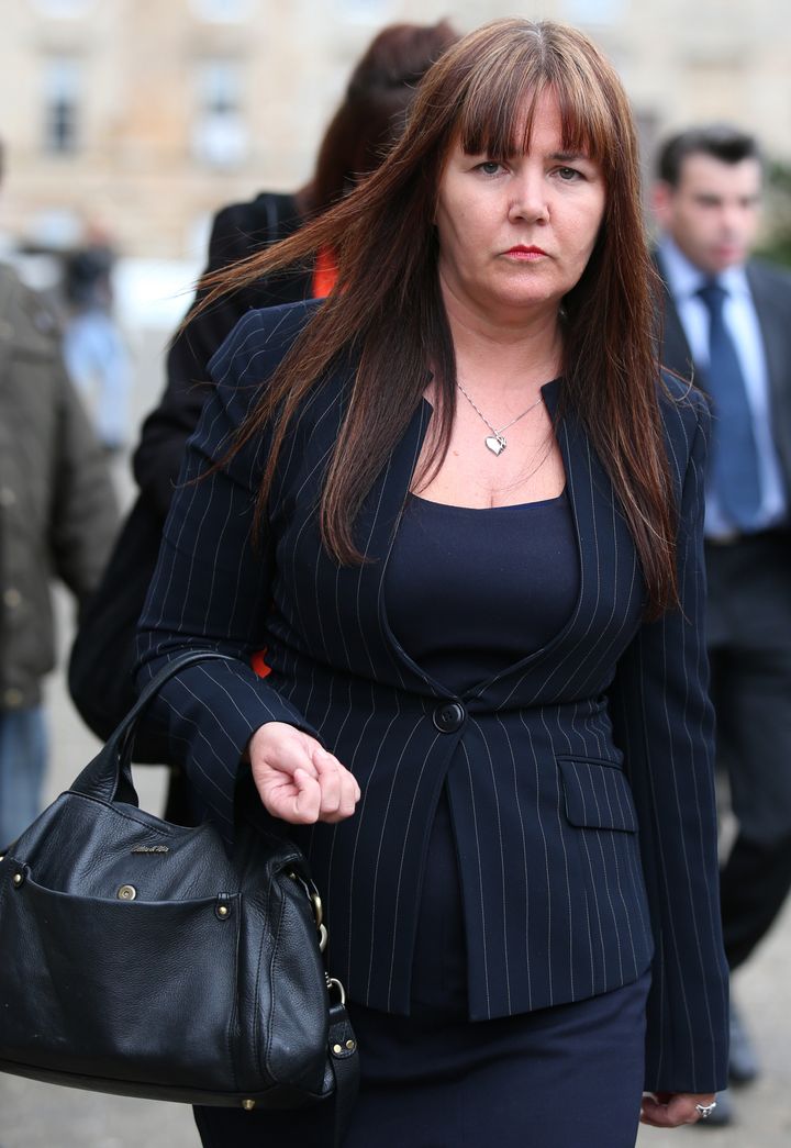 Patricia McLeish leaves Glasgow Sheriff Court where she had given evidence