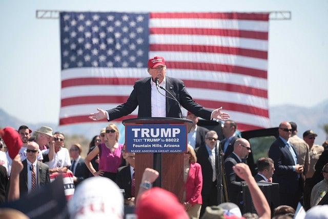 Donald Trump addresses supporters at a Fountain Hills, Arizona, rally. 