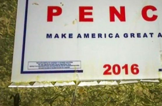 A Trump campaign sign appeared to have been tampered with so that boxcutter blades would face