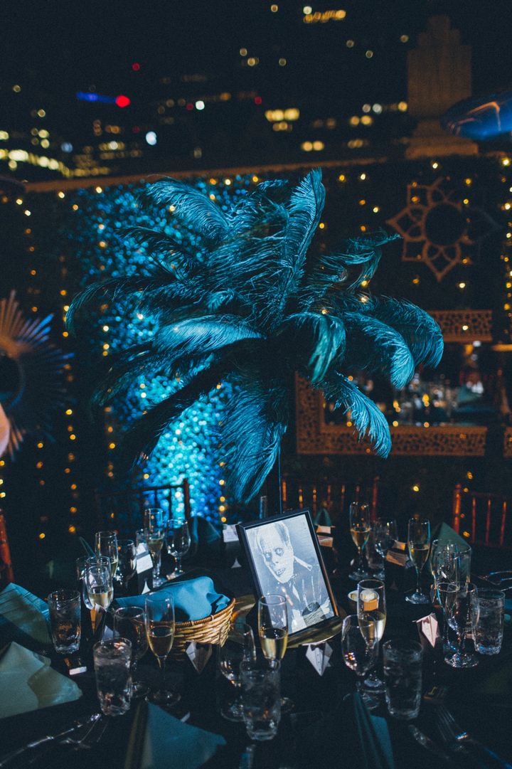 The reception tables were a nod to classic horror movie characters. 