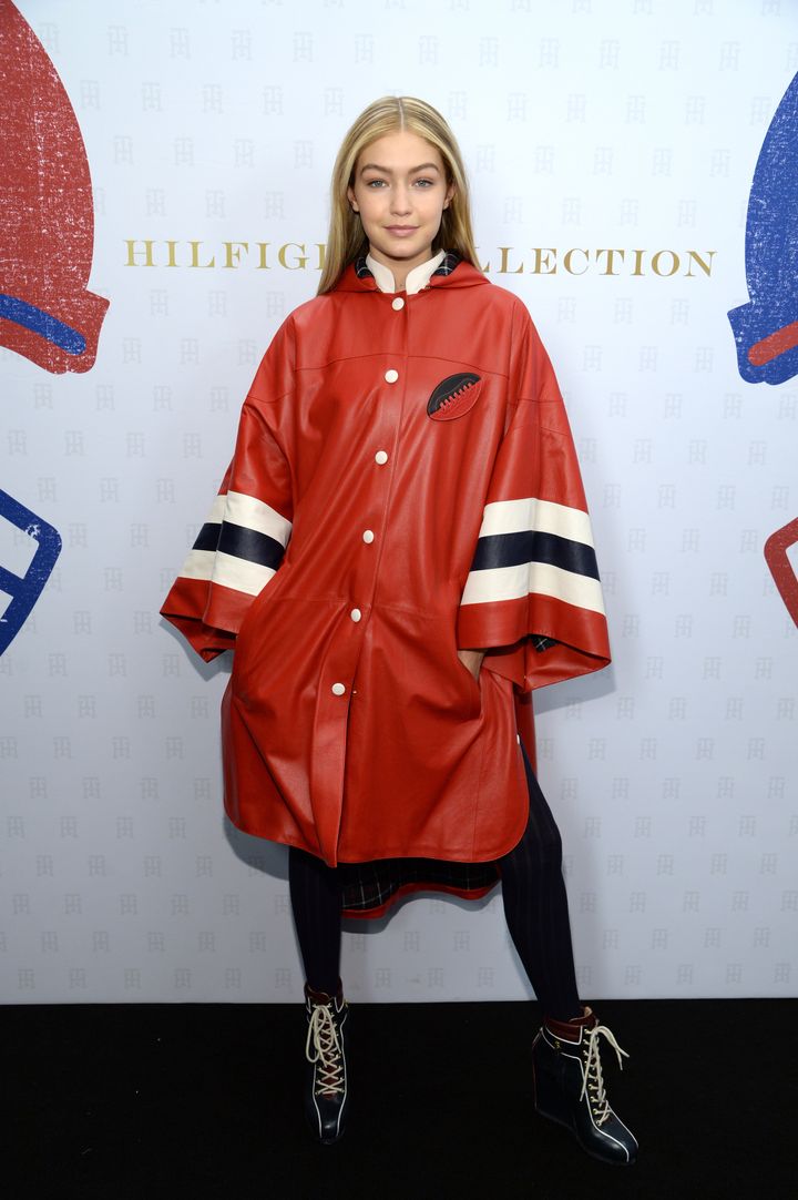 Gigi Hadid backstage at the Tommy Hilfiger Autumn/Winter 2015 show at New York Fashion Week