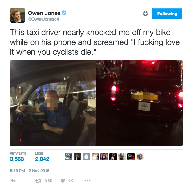 <strong>A screenshot of Owen Jones' tweet (pixellation by HuffPost UK)</strong>
