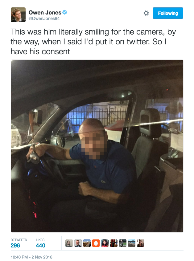 <strong>A screenshot of Owen Jones' tweet (pixellation by HuffPost UK)</strong>