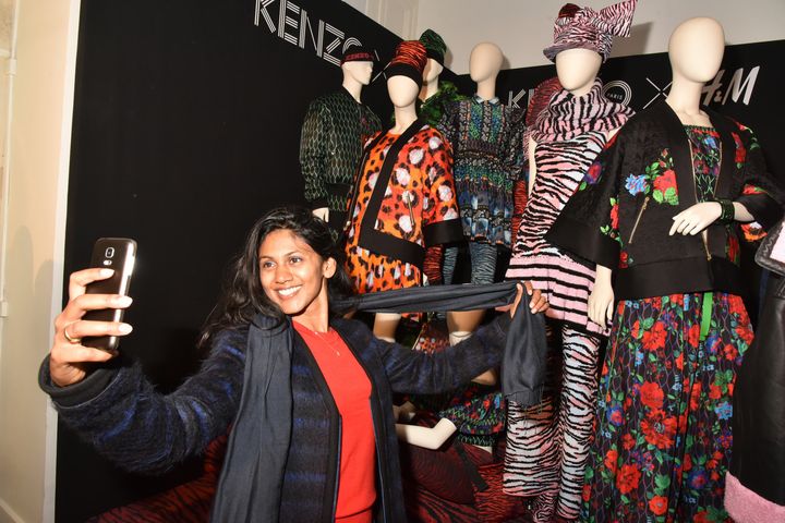 A guest attends the private Kenzo x H&M Paris launch party in Paris on Wednesday 2 November