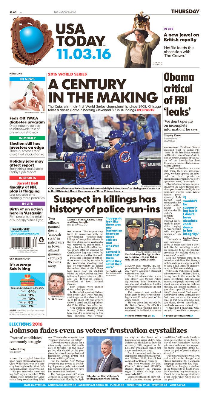 Chicago Cubs World Series Newspaper Front Pages