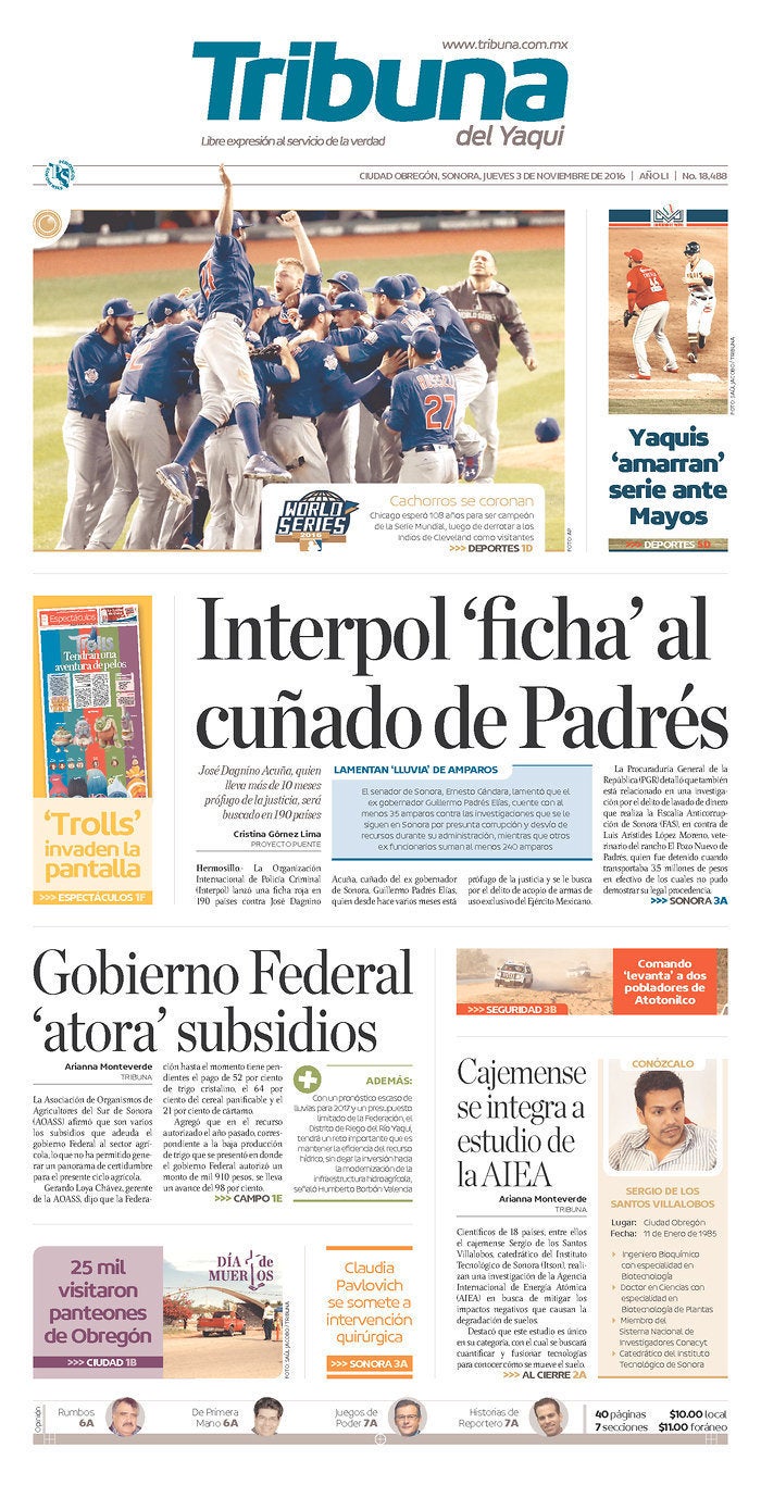 The Cubs victory made news in La Tribuna del Yaqui in the Mexican state of Sonora. 