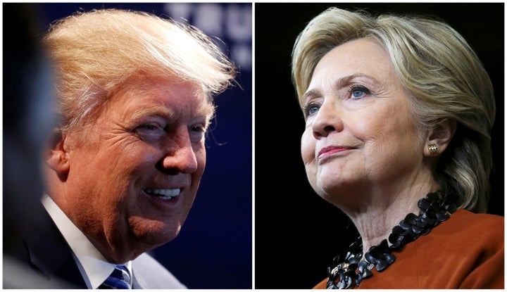 A combination photo shows Donald Trump (L) at a campaign event in Charlotte, North Carolina on October 26, 2016 and Hillary C