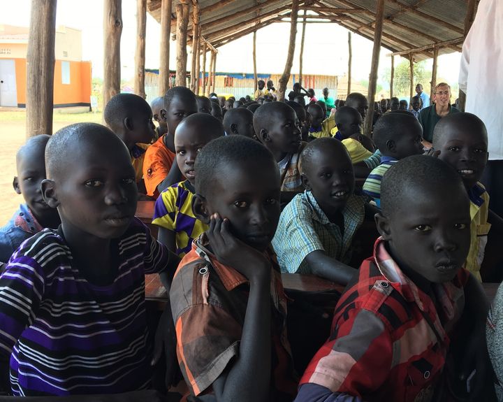 <p>Thousands of South Sudanese refugee children are currently attending schools in Uganda despite the limited funding and resources available for education. This classroom in Pagirinya refugee settlement had one teacher for 170 students. </p>