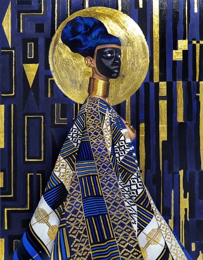Lina Iris Viktor, "Syzygy," 2015, 24-karat gold, acrylic and gouache, print on matte canvas