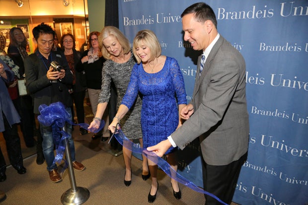 <p>Christie Hefner (left) with Kitty Bruce (center) and Brandeis president Ron Liebowitz at opening of Lenny Bruce Archives at Brandeis University.</p>