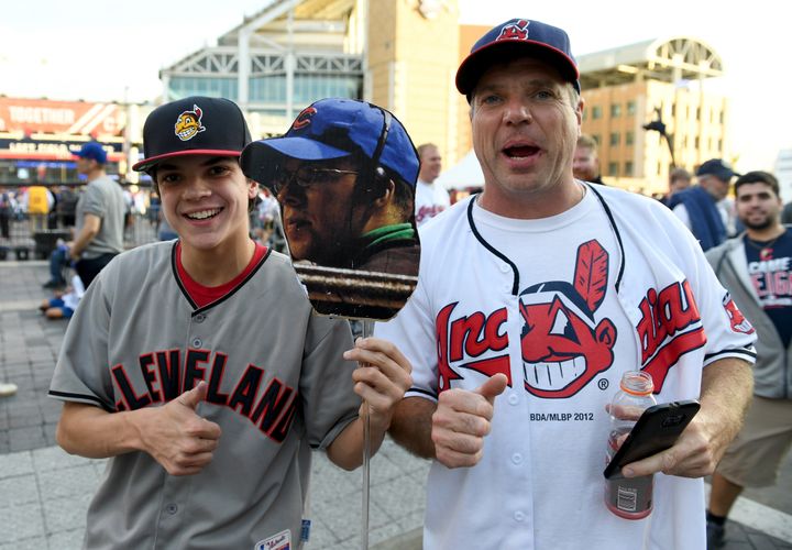 Cleveland Indians fans wear the team's regular gear on Nov. 2, prior to Game 7 of the World Series.