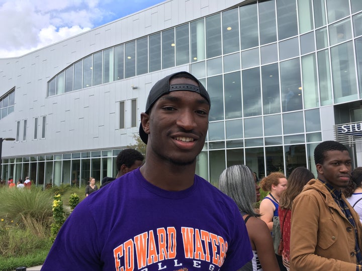Edward Waters College junior Jakori Duffy waits to get into Obama's early vote rally Friday at the University of North F