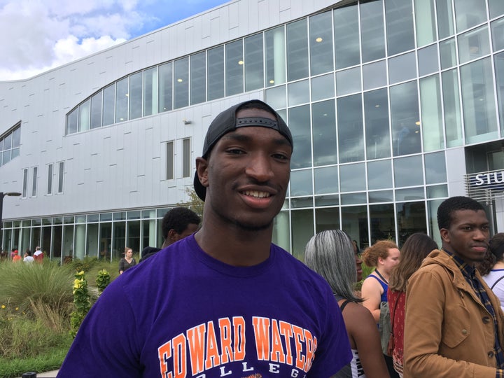 Edward Waters College junior Jakori Duffy waits to get into Obama's early vote rally Friday at the University of North Florida in Jacksonville. Duffy says many of his classmates don't like Democratic nominee Hillary Clinton and plan to sit out the election.