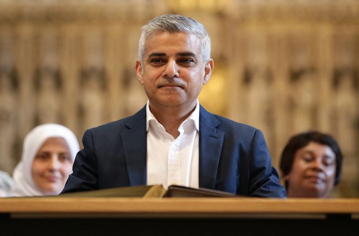 Sadiq Khan attends an official signing ceremony as he begins his first day as newly elected Mayor of London on May 7, 2016 in London, England.