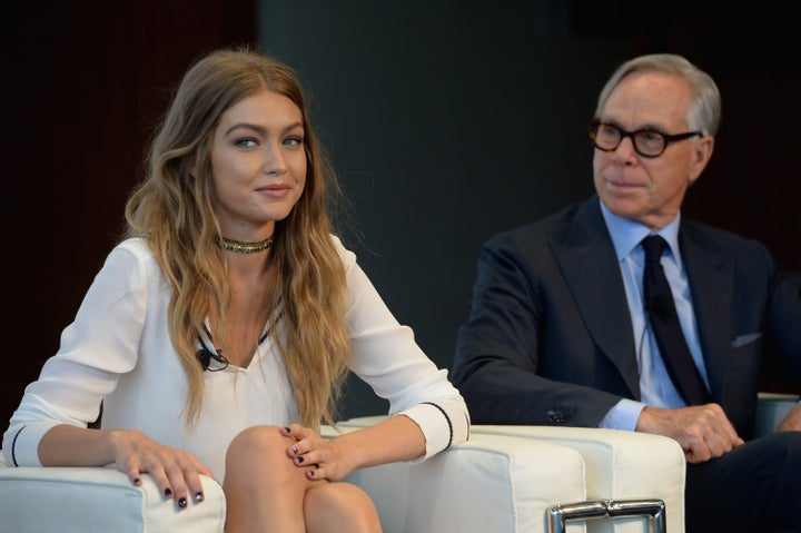 Gigi Hadid and Tommy Hilfiger speak at the #TOMMYXGIGI Press Confrence during New York Fashion Week in September 2016