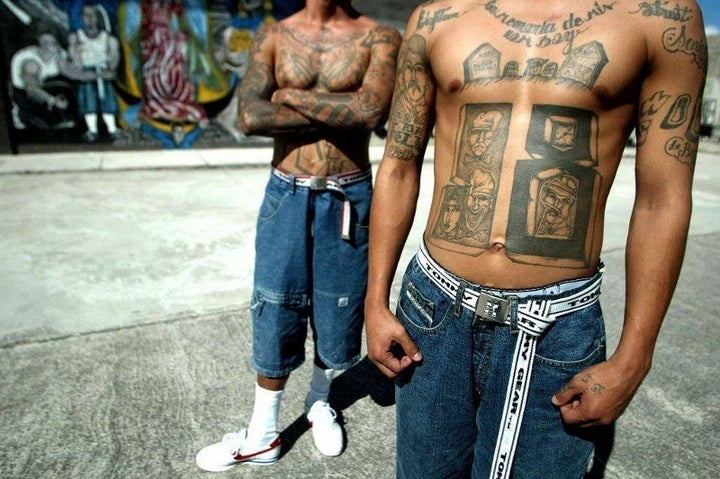 Unidentified gang members of the Mara Salvatrucha are pictured.