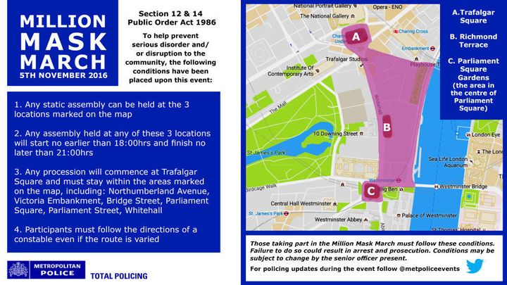 <strong>The Met Police has issued a map for protestors (<a href="http://resources.mynewsdesk.com/image/upload/t_limit_1000/pmhca8y5hrea7c8rzgo7.jpg" target="_blank" role="link" class=" js-entry-link cet-external-link" data-vars-item-name="Click here" data-vars-item-type="text" data-vars-unit-name="581c7beae4b020461a1c2b72" data-vars-unit-type="buzz_body" data-vars-target-content-id="http://resources.mynewsdesk.com/image/upload/t_limit_1000/pmhca8y5hrea7c8rzgo7.jpg" data-vars-target-content-type="url" data-vars-type="web_external_link" data-vars-subunit-name="article_body" data-vars-subunit-type="component" data-vars-position-in-subunit="7">Click here</a> for a zoomable version)</strong>