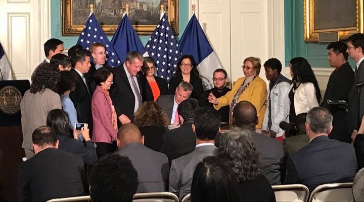 Mayor de Blasio signing the Data Equity Bills on October 31, 2016.