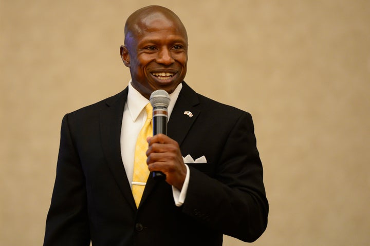 Republican candidate Darryl Glenn speaks after winning the 2016 primary for U.S. Senate on June 28, 2016.