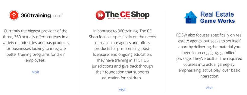 This review will compare and contrast three continuing education options for real estate professionals.