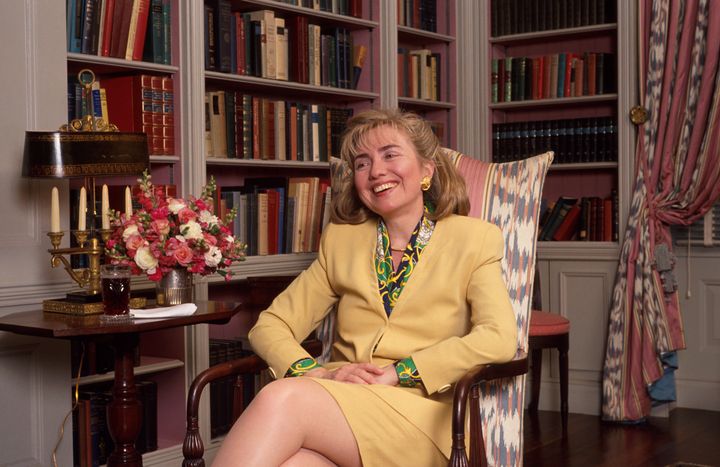 As first lady, pictured here in April 1993, Clinton faced constant scrutiny over whether she was overstepping the traditional boundaries of the role.